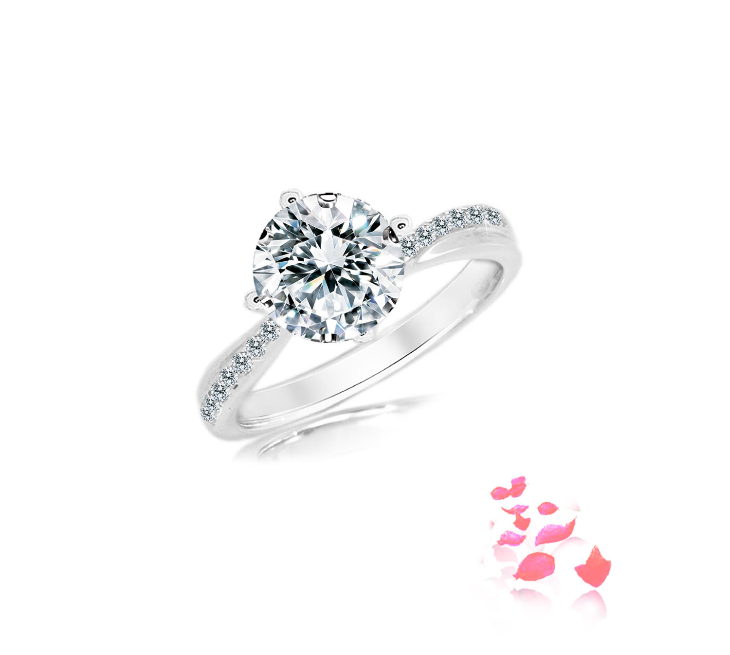 Extravagant Tango Ring Setting in 18k White Gold with Pave Diamonds, 4 Prongs